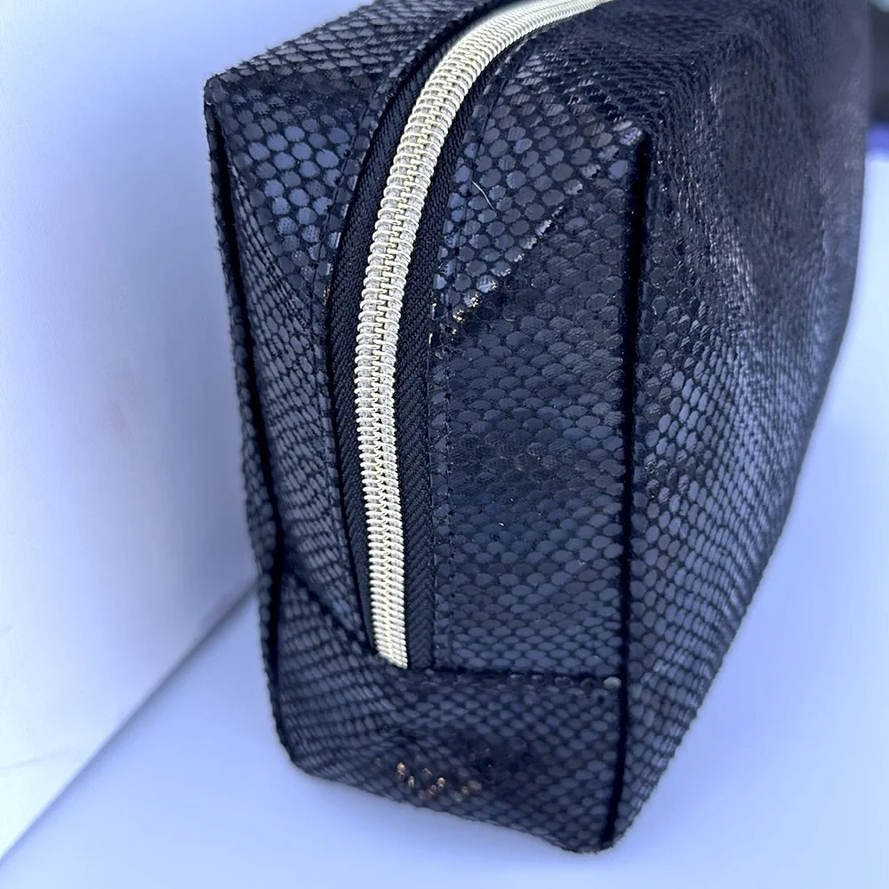 TARTE fierce & feisty makeup bag black with gold hardware NWT